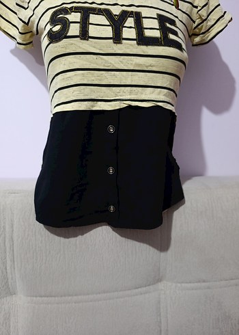 Kız Çocuk Çizgili Kısa Kollu Tişört - Görsel 5