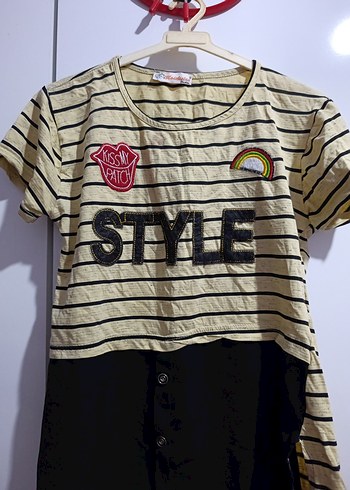 Kız Çocuk Çizgili Kısa Kollu Tişört - Görsel 3