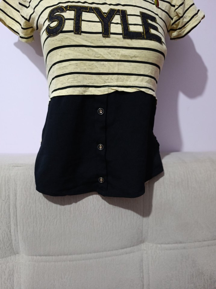 Kız Çocuk Çizgili Kısa Kollu Tişört - Görsel 5