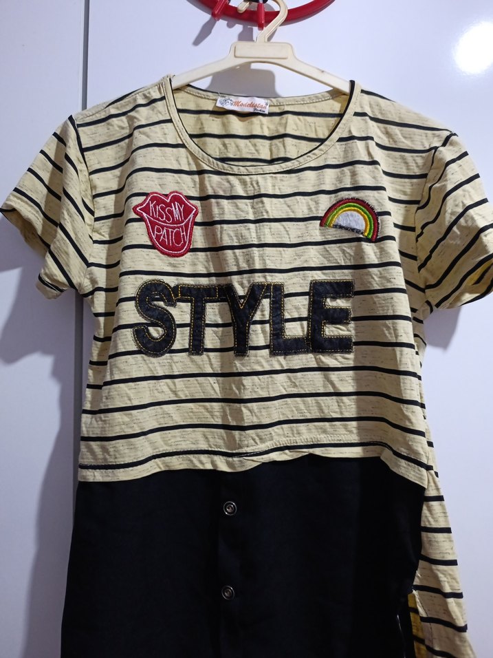 Kız Çocuk Çizgili Kısa Kollu Tişört - Görsel 3