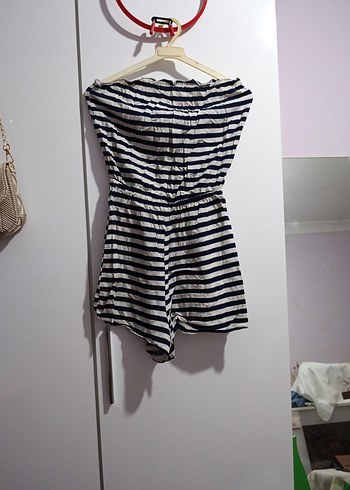 Çizgili Straplez Mini Tulum - Görsel 3