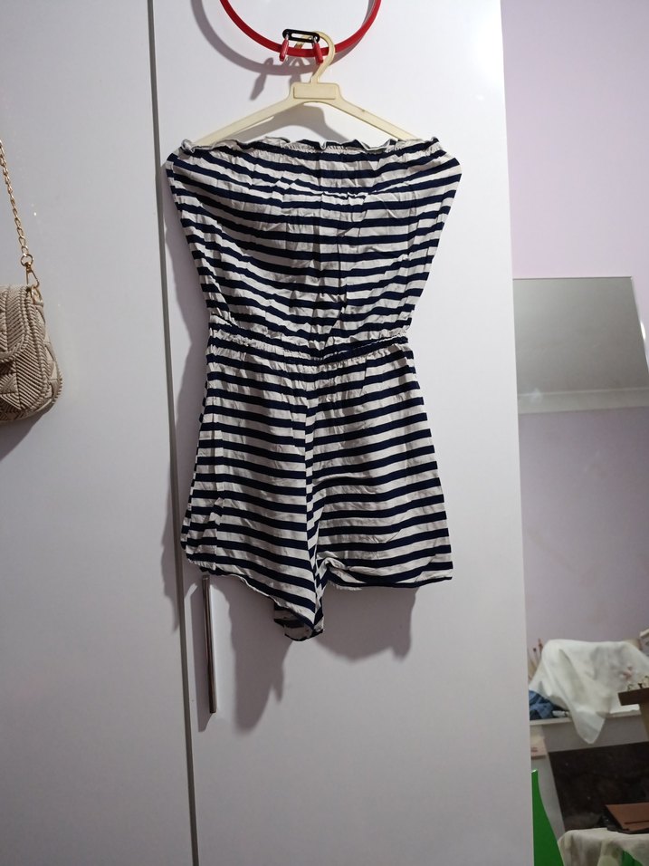 Çizgili Straplez Mini Tulum - Görsel 3