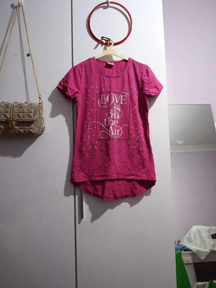 Pullu Baskılı Kız Çocuk Kısa Kollu Tişört - Görsel 4