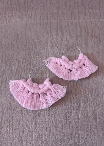 Püsküllü Mini Pembe Bohem Küpe