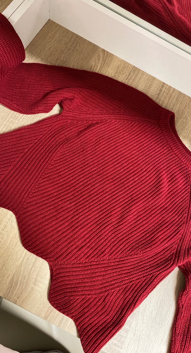 Kırmızı Örgü Kadın Kazak - Görsel 3