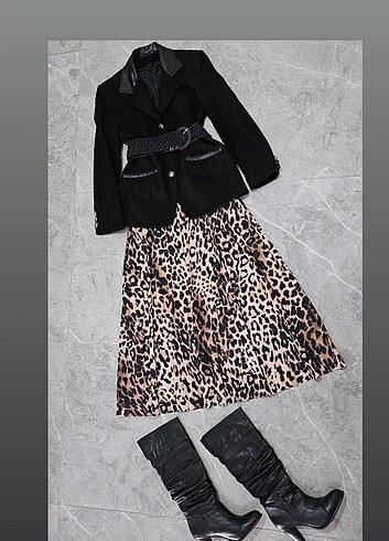 l Beden BETTY BARCLAY LEOPAR DESENLİ PİLELİ ETEK