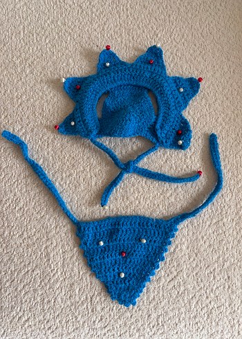 Mavi kedi Aksesuarı - El Örgüsü Şapka - Görsel 2