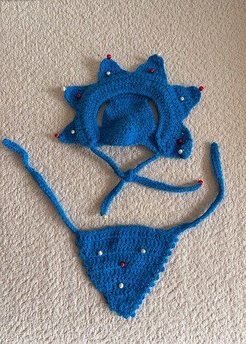 Mavi kedi Aksesuarı - El Örgüsü Şapka - Görsel 3