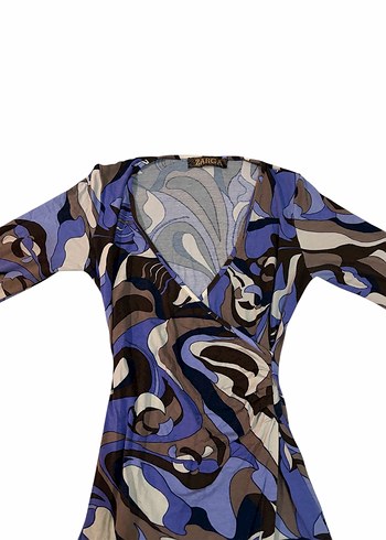 Uzun Kollu Mavi Batik Desenli Elbise - Görsel 2