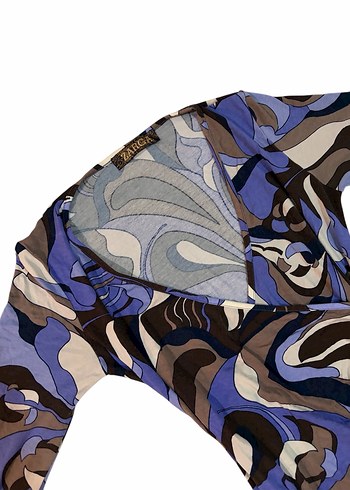 Uzun Kollu Mavi Batik Desenli Elbise - Görsel 3