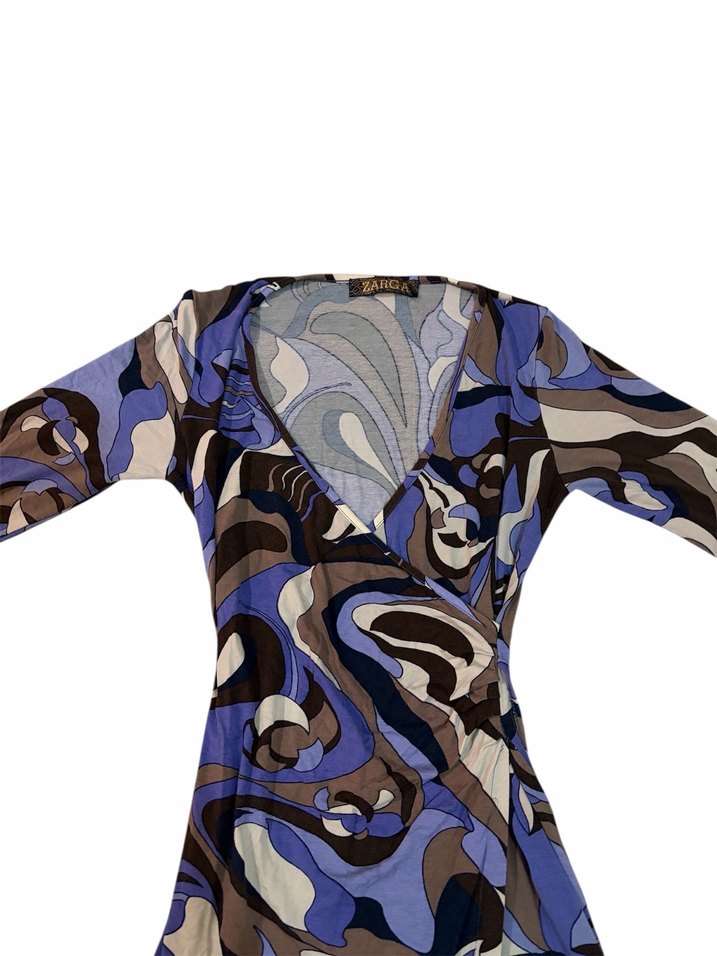 Uzun Kollu Mavi Batik Desenli Elbise - Görsel 2