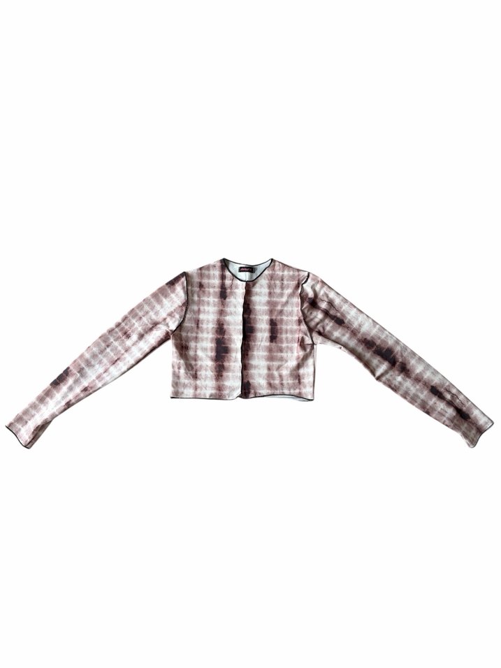 Bej Desenli Uzun Kollu Crop Top - Görsel 2