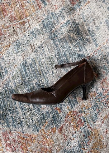 Kahverengi Deri Stiletto Topuklu Kadın Ayakkabı - Görsel 4