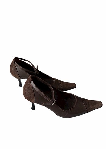 Kahverengi Deri Stiletto Topuklu Kadın Ayakkabı - Görsel 2