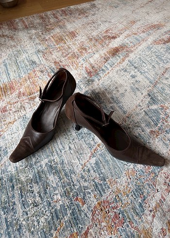 Kahverengi Deri Stiletto Topuklu Kadın Ayakkabı - Görsel 5