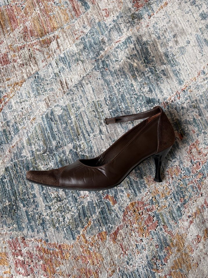 Kahverengi Deri Stiletto Topuklu Kadın Ayakkabı - Görsel 4