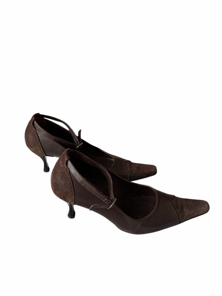 Kahverengi Deri Stiletto Topuklu Kadın Ayakkabı - Görsel 2