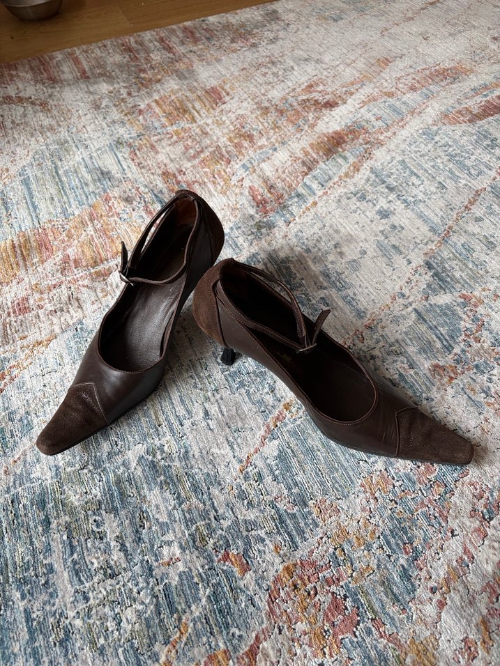 Kahverengi Deri Stiletto Topuklu Kadın Ayakkabı - Görsel 5