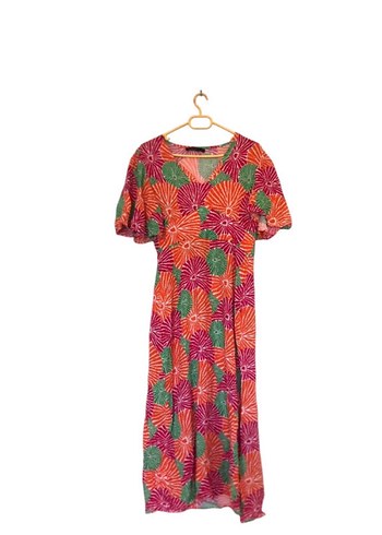 Renkli Bohem Uzun Elbise V Yaka - Görsel 3