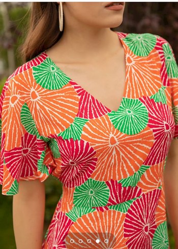 Renkli Bohem Uzun Elbise V Yaka - Görsel 2