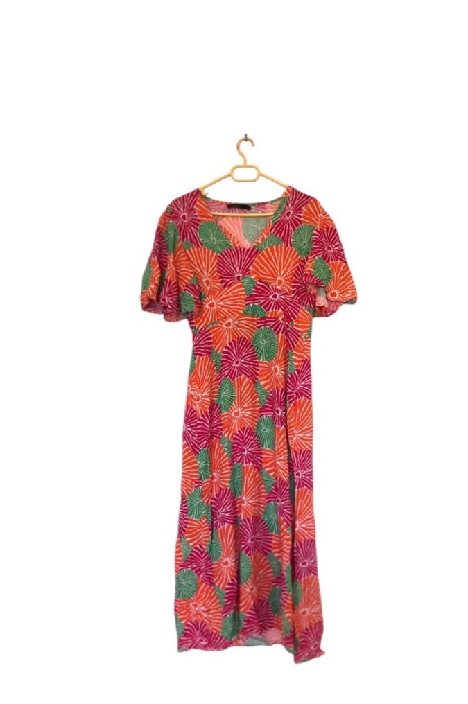 Renkli Bohem Uzun Elbise V Yaka - Görsel 3