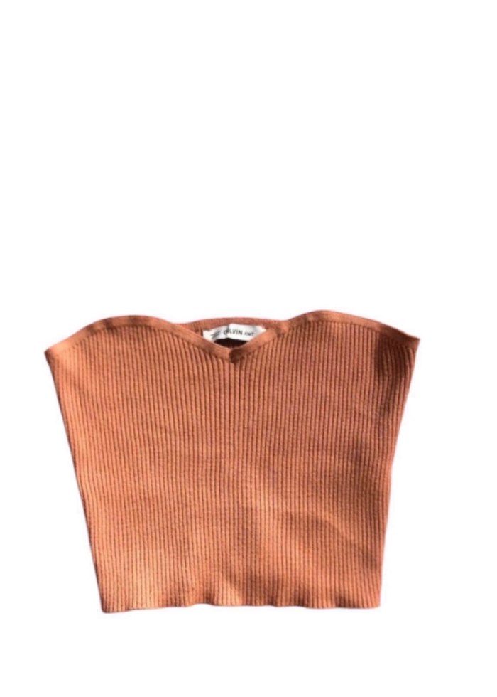 Düğmesiz Straplez somon Mini Bluz - Görsel 2