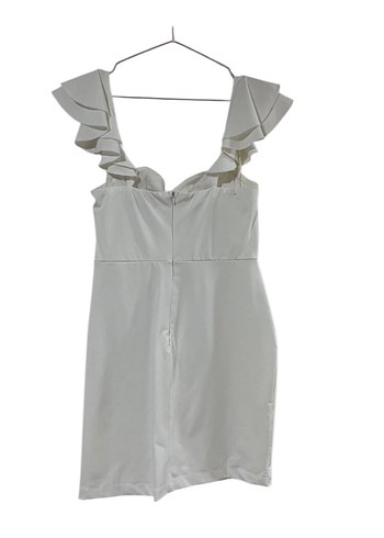 Beyaz V Yaka Mini Saten Elbise - Görsel 3