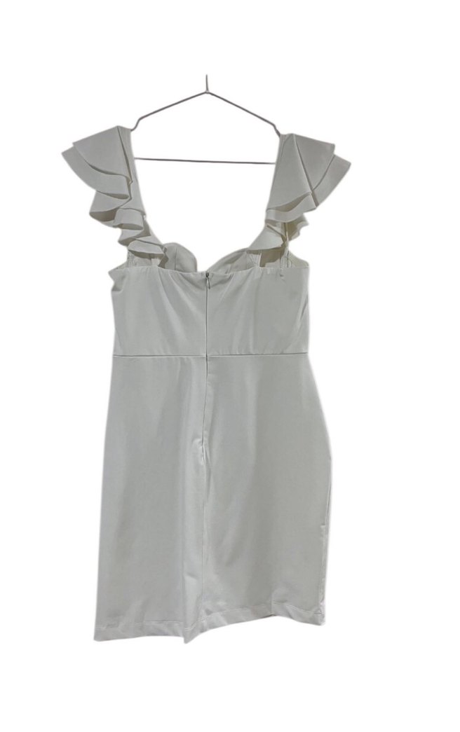 Beyaz V Yaka Mini Saten Elbise - Görsel 3