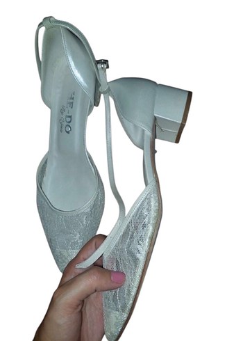 Dantel Detaylı Beyaz Topuklu Kadın Ayakkabı - Görsel 2