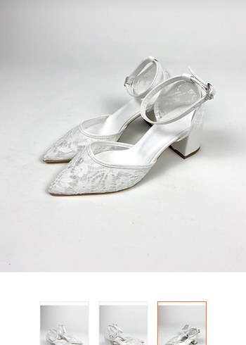 Dantel Detaylı Beyaz Topuklu Kadın Ayakkabı - Görsel 3