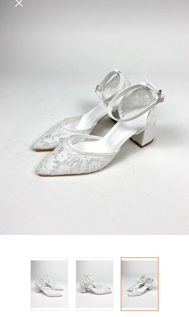 Dantel Detaylı Beyaz Topuklu Kadın Ayakkabı - Görsel 3