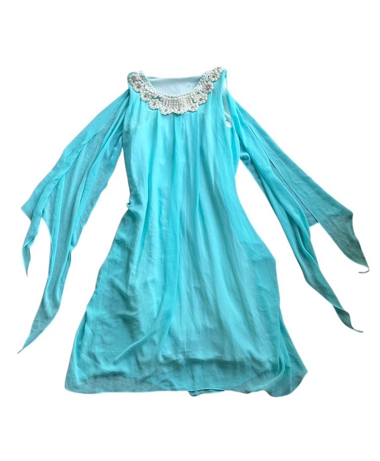 Turkuaz Bohem inci Nakışlı Uzun Elbise - Görsel 2