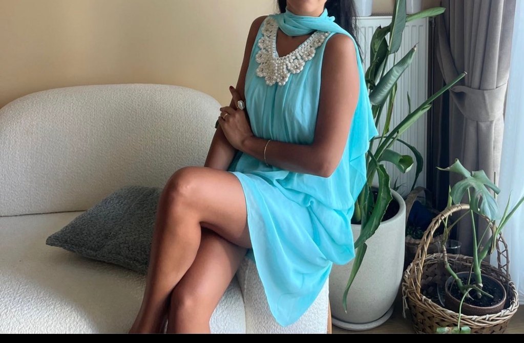 Turkuaz Bohem inci Nakışlı Uzun Elbise - Görsel 4