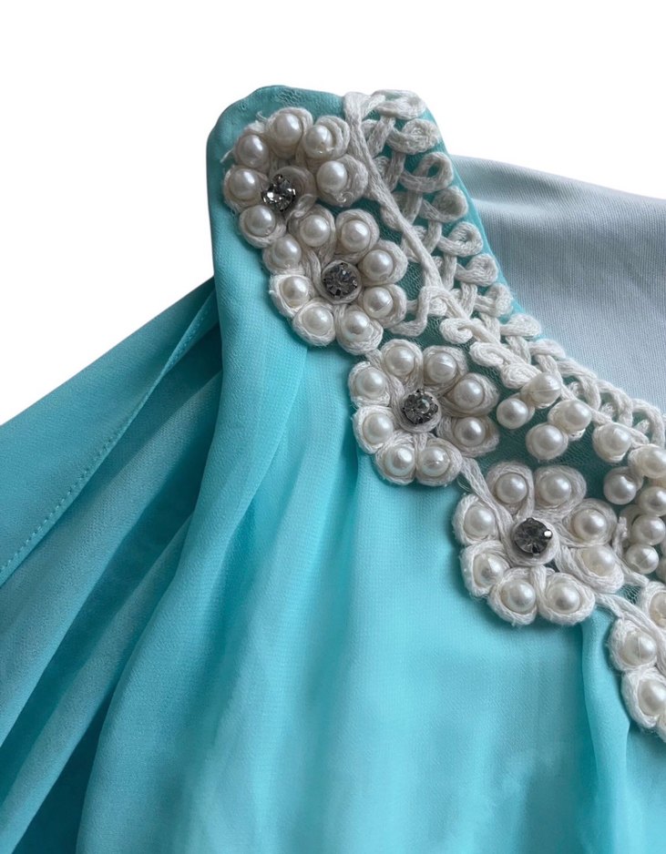 Turkuaz Bohem inci Nakışlı Uzun Elbise - Görsel 3