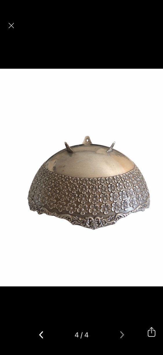 Gümüş Kaplama Çiçek İşlemeli Yuvarlak Sunumluk - Görsel 3