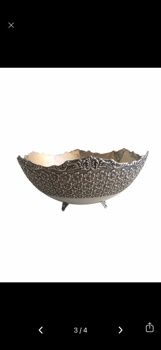 Gümüş Kaplama Çiçek İşlemeli Yuvarlak Sunumluk - Görsel 2