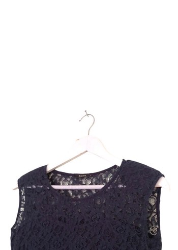 Lacivert Dantelli  Klasik Elbise - Görsel 3