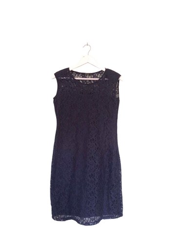 Lacivert Dantelli  Klasik Elbise - Görsel 2