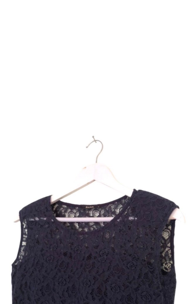 Lacivert Dantelli  Klasik Elbise - Görsel 3