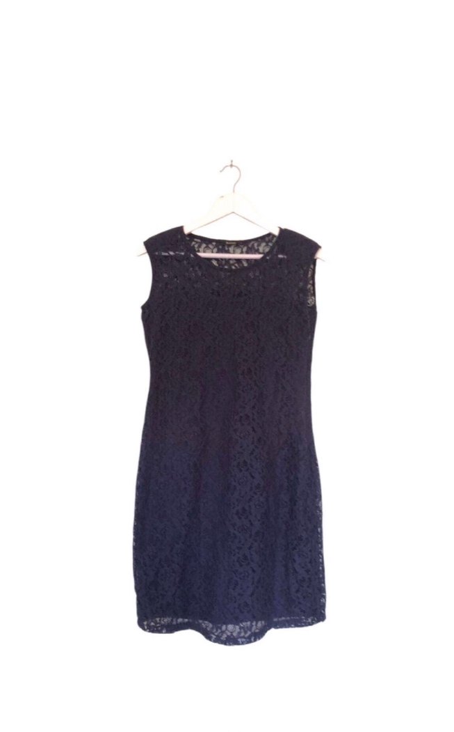 Lacivert Dantelli  Klasik Elbise - Görsel 2