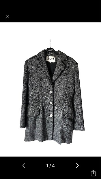 Vintage gri siyah kırçıllı blazer kaşe ceket