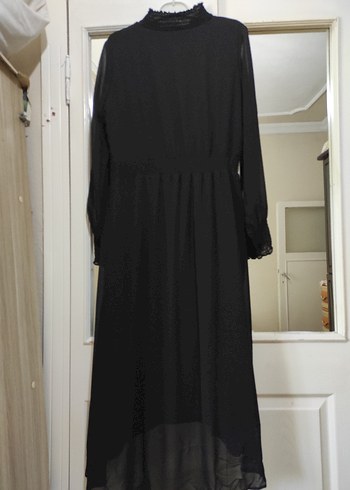 siyah kol tül detaylı jifon elbise 40.42 beden uyumlu - Görsel 2