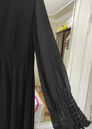 siyah kol tül detaylı jifon elbise 40.42 beden uyumlu - Görsel 4