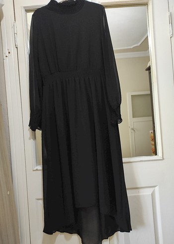 siyah kol tül detaylı jifon elbise 40.42 beden uyumlu - Görsel 5