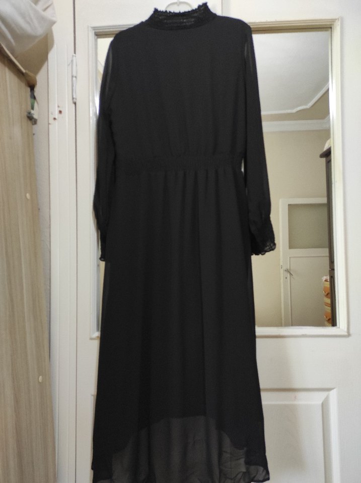 siyah kol tül detaylı jifon elbise 40.42 beden uyumlu - Görsel 2