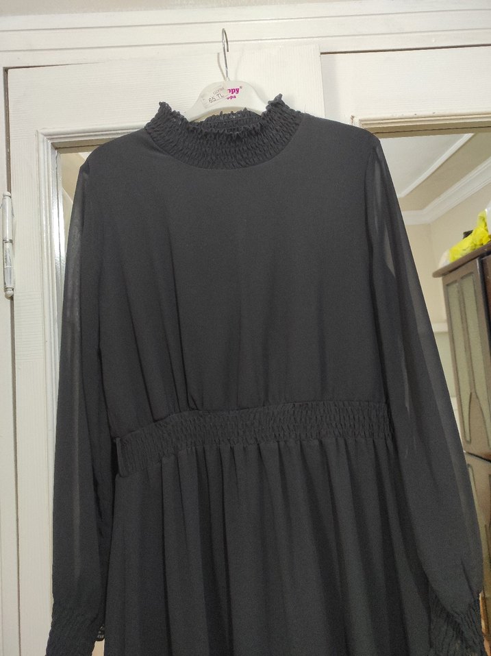 siyah kol tül detaylı jifon elbise 40.42 beden uyumlu - Görsel 3