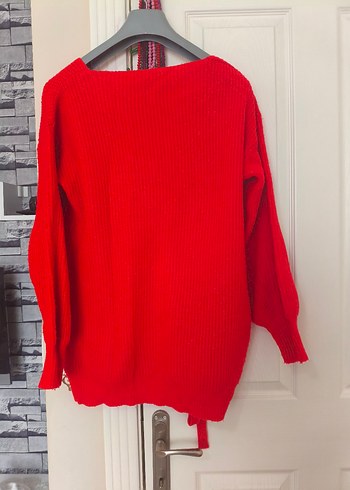 Standart Kırmızı triko kazak - Görsel 3