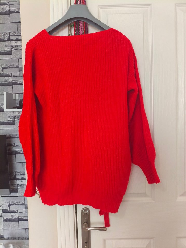 Standart Kırmızı triko kazak - Görsel 3