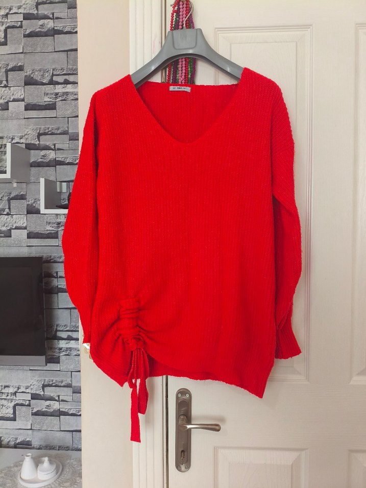 Standart Kırmızı triko kazak - Görsel 2