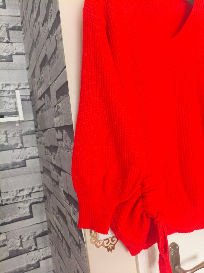 Standart Kırmızı triko kazak - Görsel 4